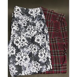 Pattern Stretch Pants Plaid and Floral Stretch Pants